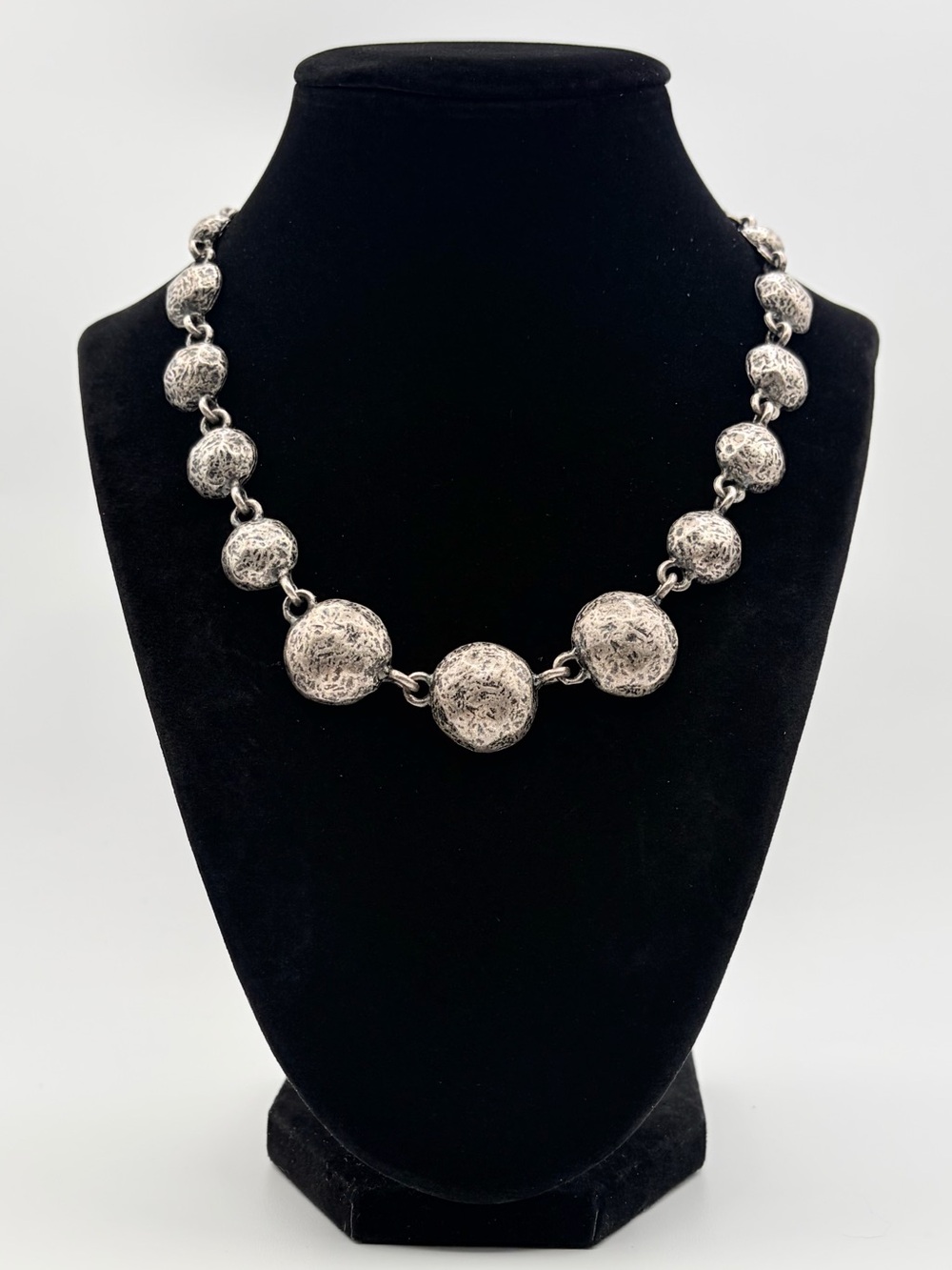 KIEN Signed Textured Silver-Tone Statement Necklace